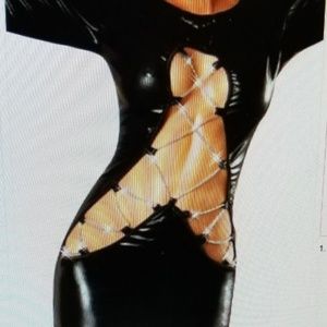 Black Long Sleeve Faux/Leather Lace Up Front With